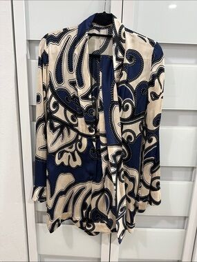 Alexis Navy & Cream Abstract Paisley Tie-Neck Jumpsuit